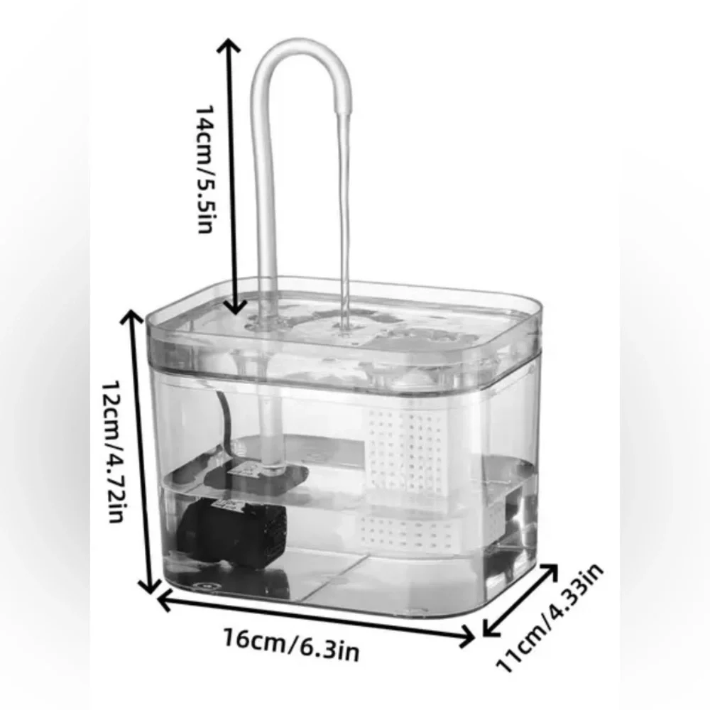 Transparent Black Quiet USB-Powered Cat Water Fountain 50.72 oz.